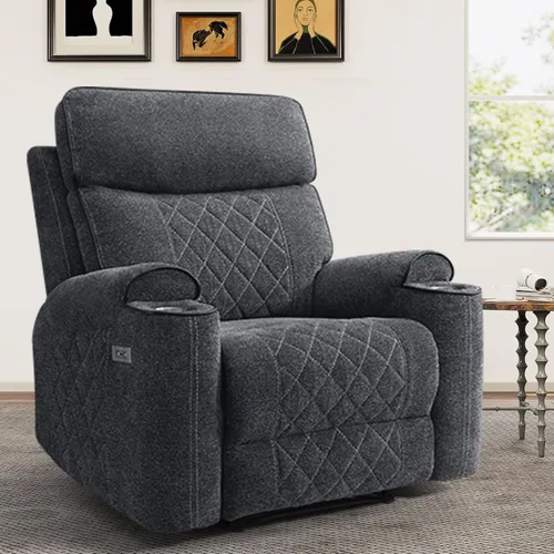 HAOMARKETS Silla reclinable eléctrica para adultos con puerto USB, sofás reclinables eléctricos de tela suave con portavasos de metal, sillas