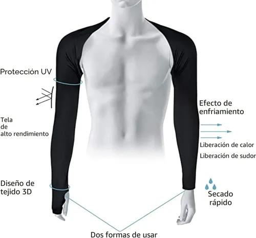Miniatura 3 de Cool Shawl - Juego de 2 fundas de protección solar con agujeros para los dedos, protección UV, fundas para brazos para golf Negro