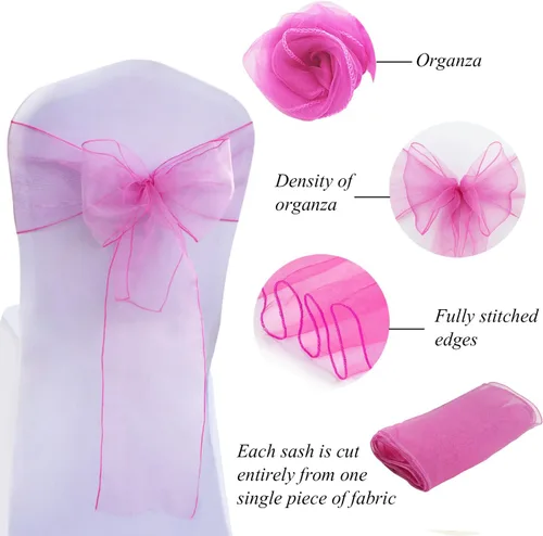 Miniatura 2 de 50 bandas de organza para silla para decoración de bodas, banquetes, fiestas, eventos, suministros para silla, lazos para sillas, bandas de Rosa