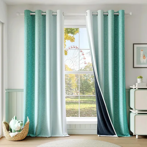 Miniatura 18 de Cortinas Ombre 100% Opacas de 63 Pulgadas de Largo 2 Paneles para Dormitorio Azul Blanco Patrón Degradado Oscurecimiento de Habitación Aislamiento