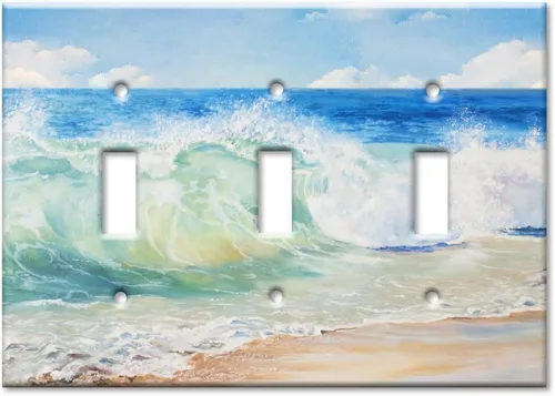 Miniatura 15 de Art Plates - Placa de interruptor de palanca doble - Placa decorativa de pared de metal con interruptor de luz de 2 cuadrillas - Pintura de playa