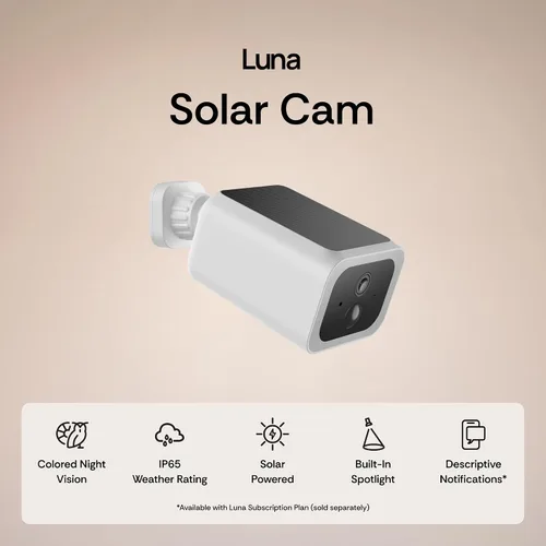 Luna 2K Cámaras interiores para seguridad del hogar y cámaras de seguridad inalámbricas para exteriores, cámara de batería con panel solar,