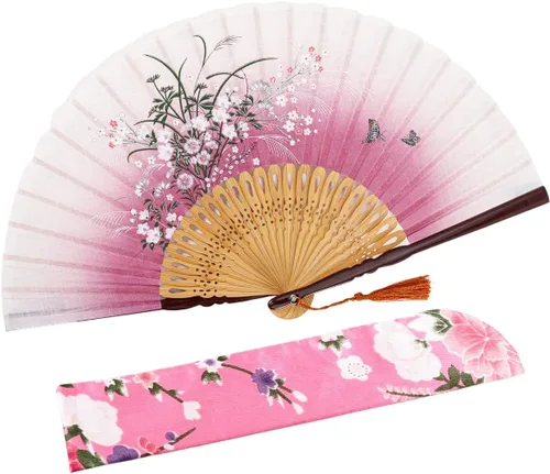 Miniatura 17 de Abanico plegable de seda y bambú, 8.27 pulgadas (21 cm), estilo retro, vintage, elegante y encantador, chino/japonés, regalo para mujeres y niñas