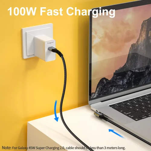 Miniatura 3 de Fasgear Cable USB C a USB C 3.1 Gen 2 de 1,8 m, tipo C de 90 grados, cable de 100 W, salida de video 4K a 60 Hz, cable de carga de 5 A compatible 1