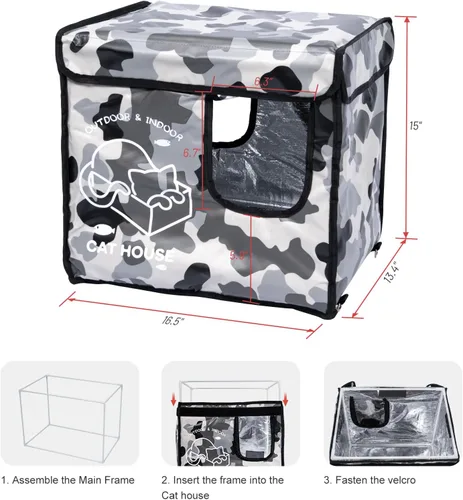 Miniatura 6 de Casa indestructible para gatos al aire libre con puerta de escape de dos caras, aislada y 100% impermeable, exterior resistente a la intemperie