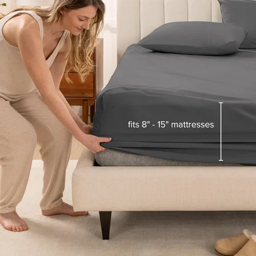 Miniatura 7 de Bare Home Sábana bajera ajustable 100 % algodón orgánico tamaño Queen, tejido de percal crujiente, ligera y transpirable, sábana bajera de bolsillo