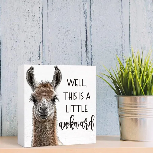 Miniatura 6 de SJNH Letrero de madera gracioso de alpaca y llama - Letrero de baño incómodo para inodoro, decoración para el hogar, letrero de caja de madera