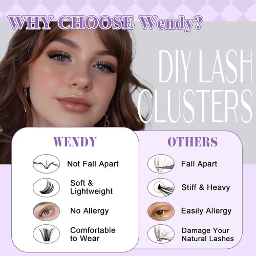 Miniatura 5 de WENDY LASHES Extensiones de pestañas onduladas con efecto 3D, extensiones de pestañas de volumen 100D de 0.394-0.709 in