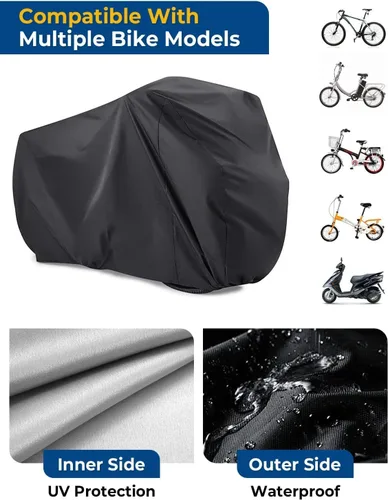 Miniatura 3 de Viaky Funda de bicicleta para dos bicicletas, cubierta de lluvia para bicicleta de carretera de montaña con orificio de bloqueo, impermeable al aire