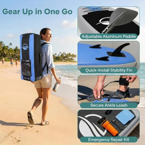 Miniatura 8 de SereneLife Tabla de remo inflable de pie, diseño amplio y estable, cubierta antideslizante para adultos y jóvenes con accesorios de tabla de remo