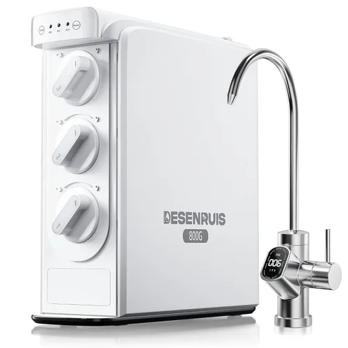 DESENRUIS Sistema de ósmosis inversa, filtro de agua de ósmosis inversa dual, flujo rápido de 800 GPD, 3:1 puro para drenar, sistema RO bajo el