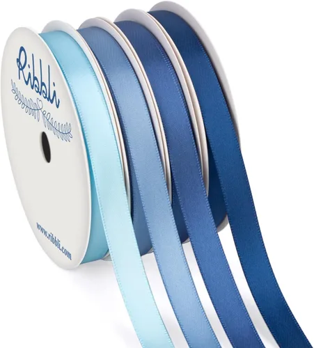 Miniatura 26 de Ribbli Cinta de satén azul de 3/8 pulgadas x 4 rollos en total 40 yardas, cinta azul bebé/azul real/azul eléctrico/azul marino para envolver y Azul