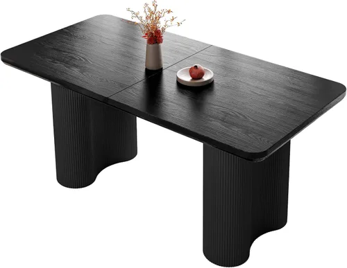 Miniatura 6 de Mesa de comedor rectangular de 62.99 pulgadas para 4-6 personas, mesa de cocina moderna con patas en forma de onda, mesas de comedor para cocina
