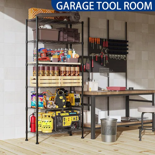 Miniatura 2 de REGILLER Estantería de Almacenamiento de Metal de Alambre con Estantes Ajustables, Unidades de Estantería de Pie para Lavandería, Baño, Cocina, Negro