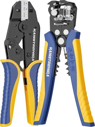 haisstronica Pelacables y herramienta de crimpado, herramienta de pelacables automática AWG 24-10 con crimpadora de alambre de carraca AWG 22-10