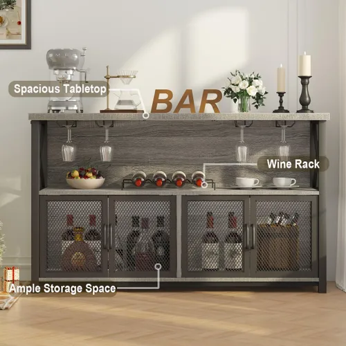 Miniatura 3 de LVB Licor Home - Armario de bar industrial para café para licor y vasos, aparador moderno de granja con estante de almacenamiento para vino, cocina