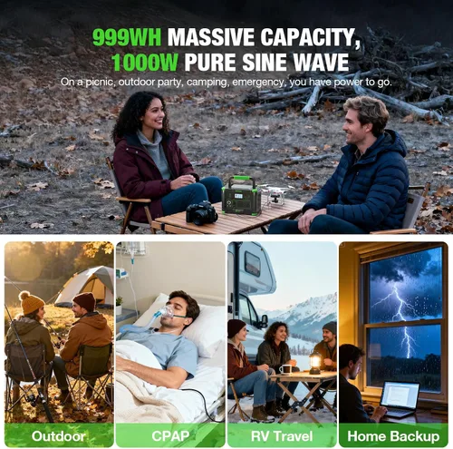 Miniatura 4 de EBL Estación de energía portátil de 1000 W, generador solar de 999 Wh, batería de reserva de carga rápida con carga inalámbrica de 10 W y múltiples