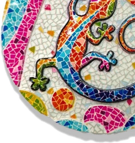 Miniatura 2 de A-ONE Barcelona Park Güell Lizard España 3D Home Round Freezer Magnet 1PC+Park Guell Landscape Iron On Patch 1PC Imán de nevera de ciudad, parche