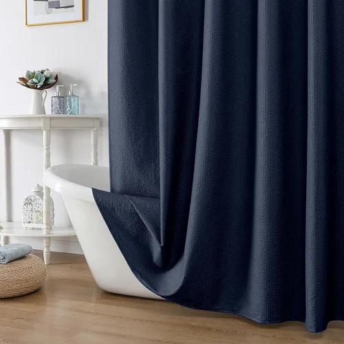 Miniatura 19 de OWENIE Cortina de ducha blanca para baño, 96 pulgadas, extra larga, elegante cortina de ducha de tela texturizada en relieve 3D, repelente al agua