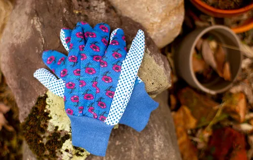 Miniatura 10 de Guantes de jardinería para mujer, jersey de algodón suave, estampado floral, agarre de puntos de PVC, cómodos y duraderos, multicolor, verde, rojo
