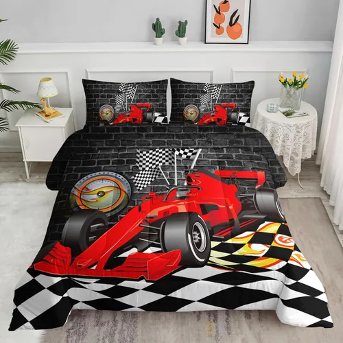 Miniatura 37 de Juego de edredón para niños Axolotl, tamaño individual, juego de ropa de cama con diseño de autos de carreras para niños, niñas, adolescentes