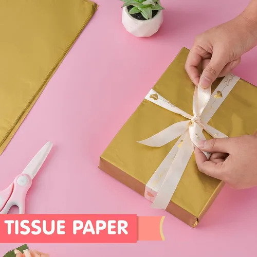 Miniatura 4 de 50 hojas de papel de seda dorado para bolsas de regalo, papel de seda dorado a granel para bodas, cumpleaños, proyectos de bricolaje, envoltura