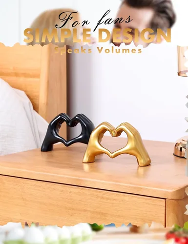 Miniatura 3 de Escultura moderna de manos de corazón de oro, arte decorativo de mesa, símbolo de amor, decoración del hogar (negro)