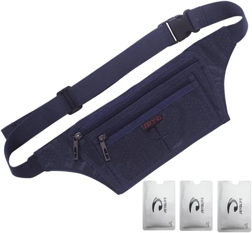Miniatura 36 de Bolsa de cintura ultrafino con ranuras c/visualización para tarjeta de crédito, para deportes, aire libre, correr, caminar, viajes.