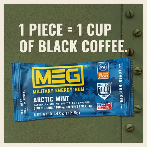 Miniatura 6 de MEG - Goma de mascar de energía militar 100 mg de cafeína por pieza + aumenta la energía + aumenta el rendimiento físico + paquete de 4