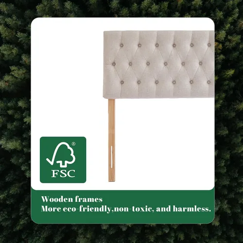 Miniatura 8 de Kingfun Cabeceras con diseño moderno de botones, cabecera de cama tapizada y acolchada de tela de lino premium, cabecera de madera maciza ajustable