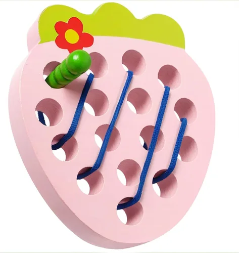 Miniatura 10 de Juguetes de cordones para niños pequeños, juguetes de viaje para bebés de madera con roscado de manzana, educación Montessori, aprendizaje