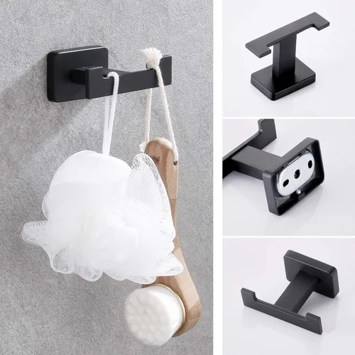 Miniatura 5 de Juego de accesorios de baño de 4 piezas, juego de toalleros de acero inoxidable negro mate montado en la pared, incluye toallero de 18 pulgadas