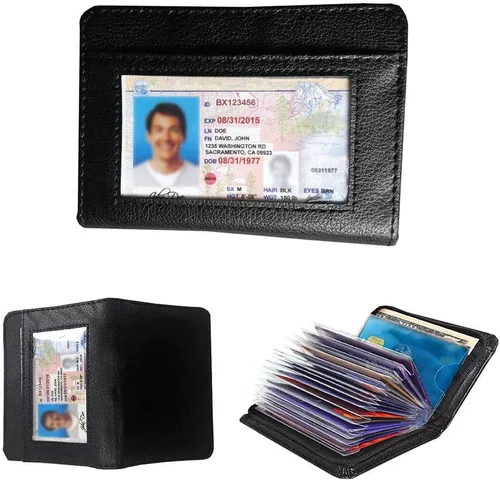 Miniatura 2 de Cartera de piel con bloqueo RFID para hombres y mujeres con cremallera, gran capacidad de almacenamiento, Marrón, Negro