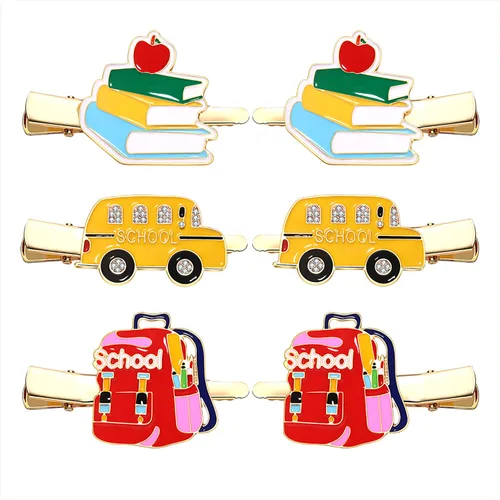 Miniatura 11 de 2 pares de pinzas para el pelo de manzana y autobús escolar para el regreso a la escuela, regalos de agradecimiento al profesor