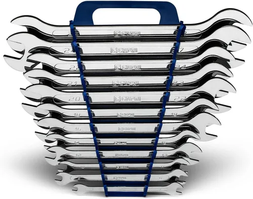 Capri Tools - Juego de llaves de extremo abierto súper finas con estante para llaves, métricas, 6 a 28 mm, 12 piezas