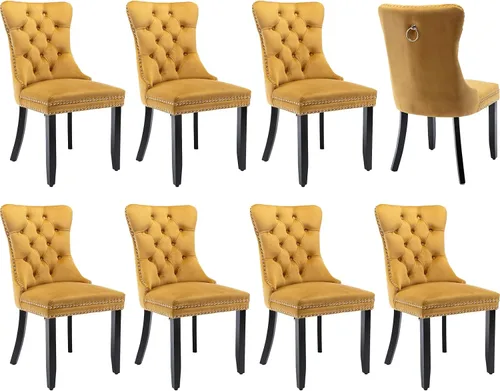 Miniatura 126 de Juego de 2 sillas de comedor modernas, sillas de comedor tapizadas acolchadas con patas de madera maciza, silla de cocina de tela de lino beige