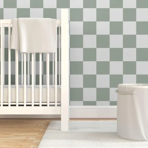 Miniatura 6 de Papel tapiz para despegar y pegar, diseño de cuadros verdes Reen Retro Moderno Tablero de ajedrez Boho Arlequín de los años noventa Papel pintado