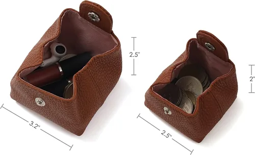 Miniatura 52 de Cockatoo Monedero de cuero genuino para cambio, mini billetera con bolsillo a presión para hombres y mujeres, Rojo (Aurora Red), Casual