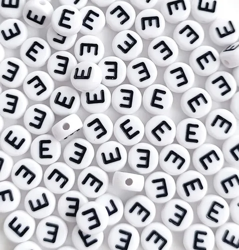 Miniatura 13 de 100 cuentas de letra, cuentas redondas blancas acrílicas del alfabeto de 0.157 x 0.276 pulgadas (0.157 x 0.276 in), cuentas vocales de letra A
