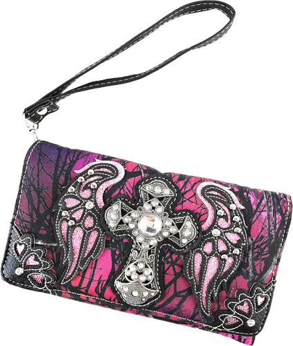 Miniatura 2 de Zelris Camouflage Shine Glow Cross Wings - Cartera cruzada de tres pliegues para mujer