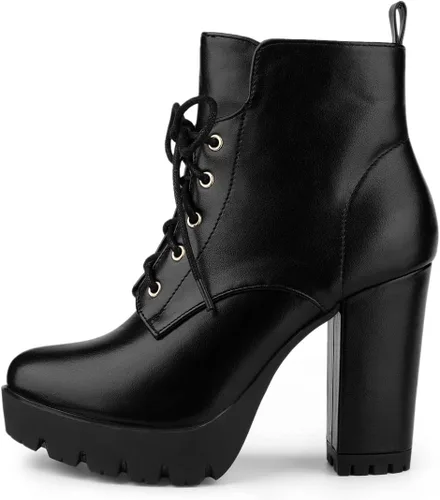 Miniatura 6 de Allegra K Botas de plataforma con cordones y tacón grueso con punta redonda para mujer