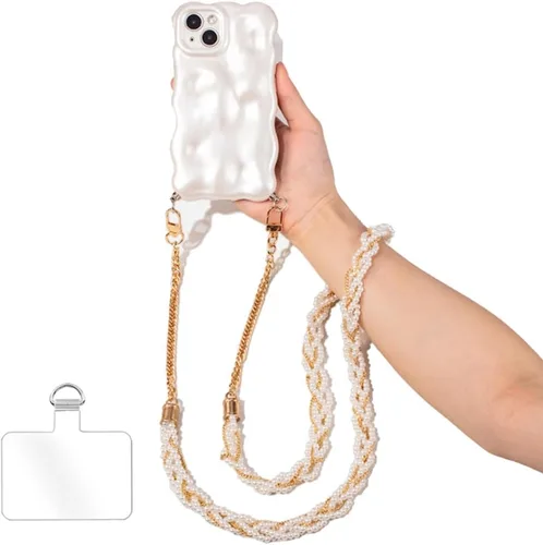 Miniatura 51 de Cordón de cadena cruzada para teléfono celular - Correa de hombro universal de cuero+metal con parches de amarre (J)