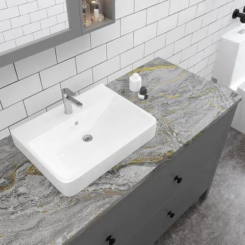 Miniatura 3 de VEELIKE Papel de contacto para encimera de mármol líquido dorado gris, impermeable, despegar y pegar para cocina, 15.7 x 354 pulgadas, papel tapiz