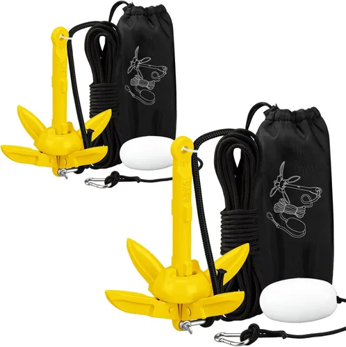 Miniatura 36 de Lounsweer Paquete de 2 anclajes de kayak marino de 1.5/3.5 libras, kit de anclaje plegable para barco, kayak, pesca, accesorios para botes pequeños