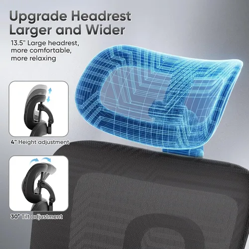 Miniatura 5 de Silla de oficina ergonómica, silla de escritorio ajustable con respaldo alto y asiento ajustable, reposabrazos 3D, bloqueo de inclinación reclinable