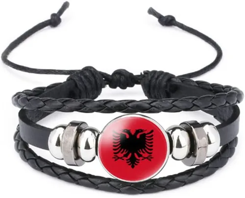 Miniatura 91 de vmcoatdu Mundial Muchas Banderas Nacionales Brazalete Retro de Aleación de Cuero para Pulsera de Cuerda Trenzada de Bandera Nacional