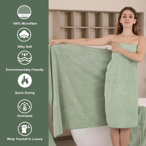 Miniatura 3 de Mistyrose Toalla de diseño acanalado (verde, toallas de baño de 4 piezas)