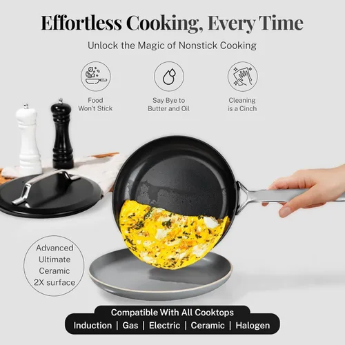 Miniatura 4 de Gotham Steel Juego Moderno de 11 Piezas de Ollas y Sartenes de Cerámica Antiadherentes, Juegos de Utensilios de Cocina Profesionales Elegantes