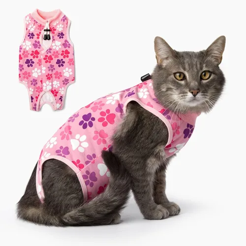 Miniatura 16 de Traje de recuperación para gatos: Traje de poscirugía azul suave para gatos con diseño de huella de pata - Traje de recuperación elástico
