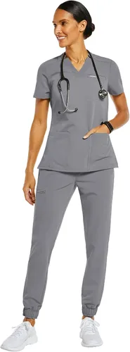 Miniatura 5 de Jaanuu Camiseta quirúrgica relajada con cuello en V para mujer de 3 bolsillos